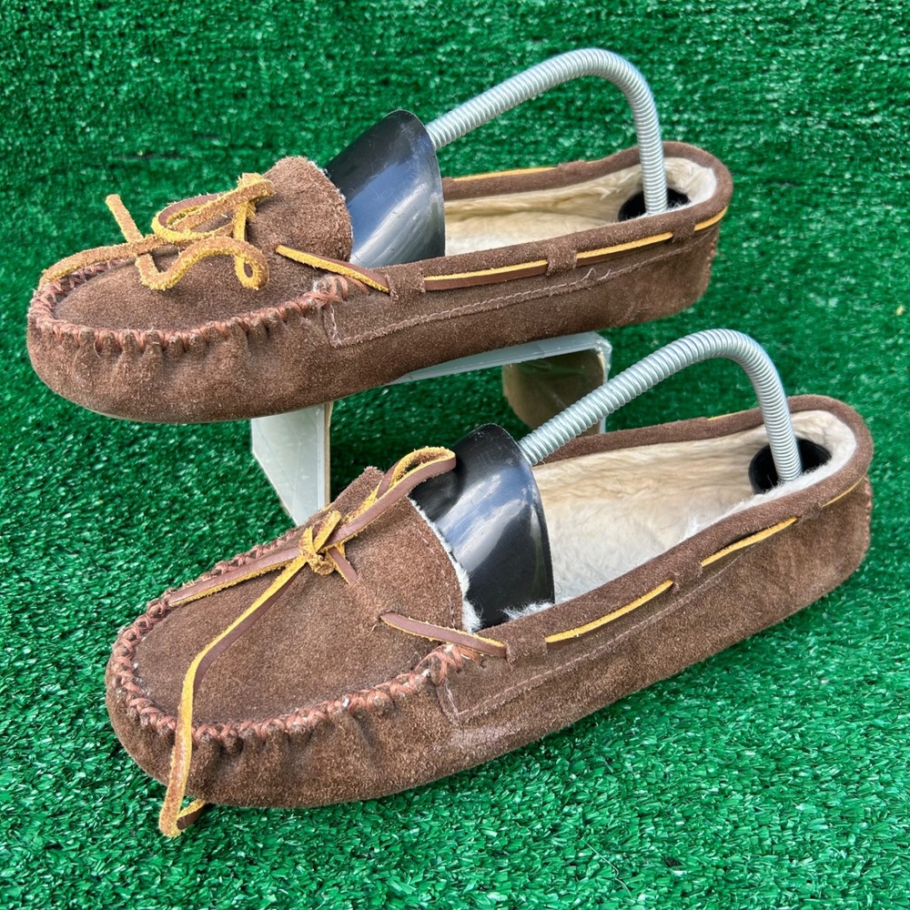 Minnetonka Cally Suede Moccasin Slippers Brown Faux Fur Lined 4012 Mens 10